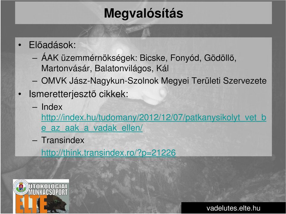 Szervezete Ismeretterjesztő cikkek: Index http://index.