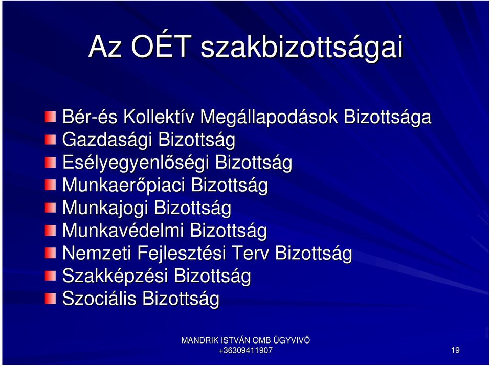 Munkaerőpiaci Bizottság Munkajogi Bizottság Munkavédelmi Bizottság Nemzeti