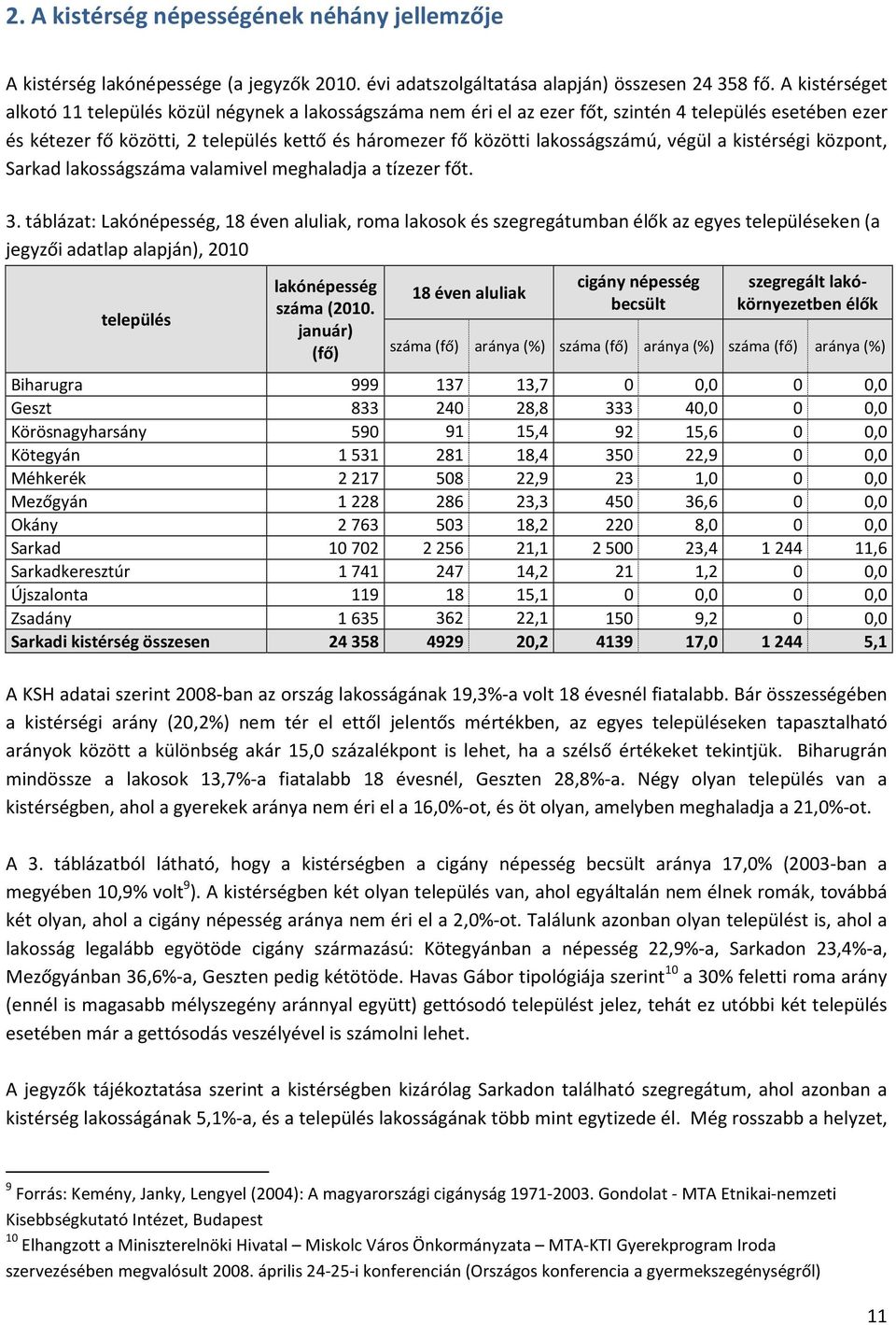 végül a kistérségi központ, Sarkad lakosság valamivel meghaladja a tízezer főt. 3.