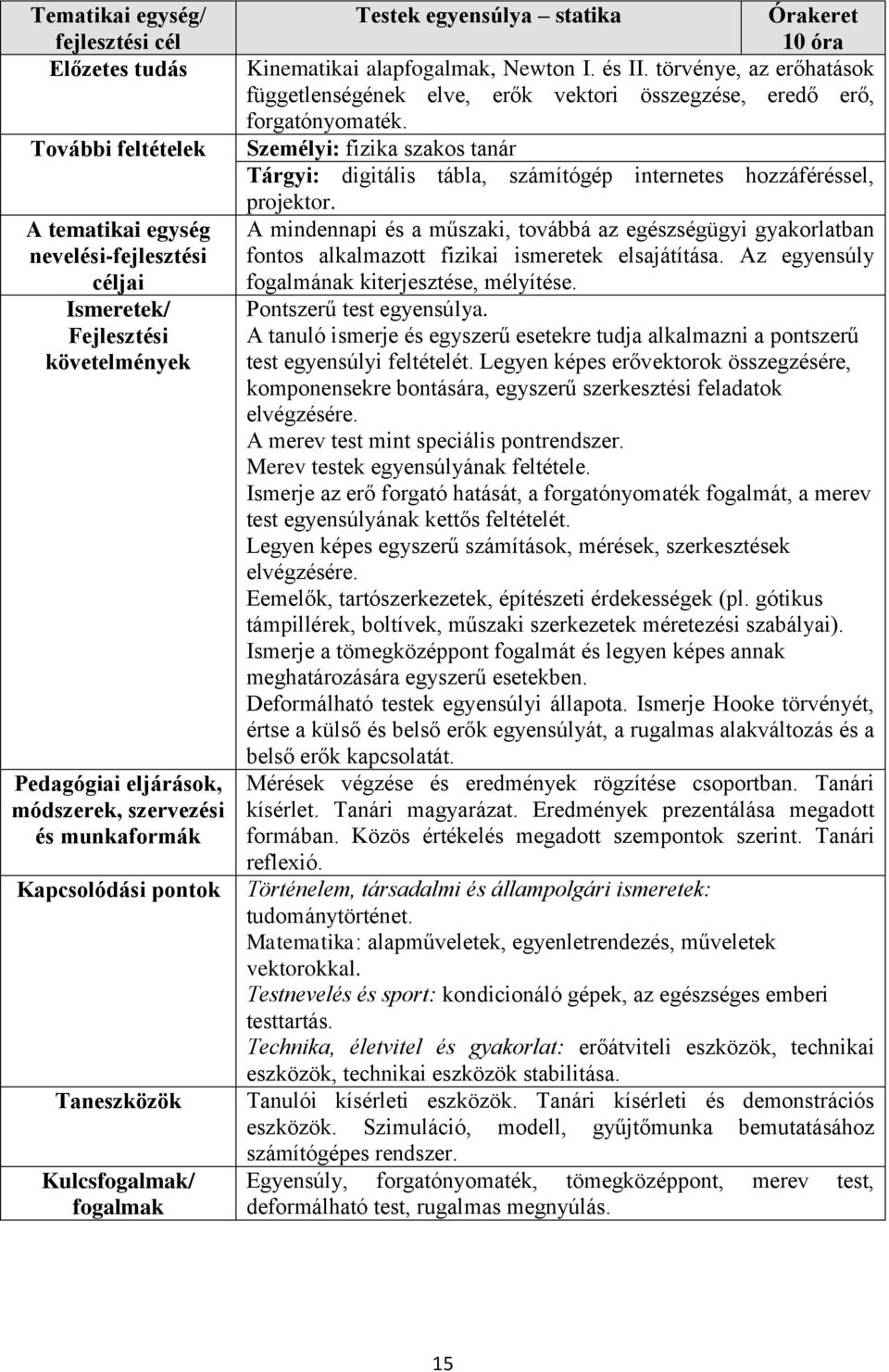 törvénye, az erőhatások függetlenségének elve, erők vektori összegzése, eredő erő, forgatónyomaték.