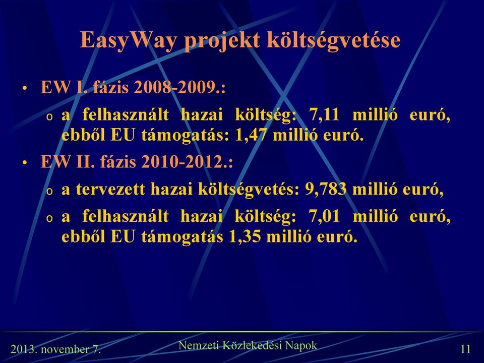millió euró. EW II. fázis 2010-2012.