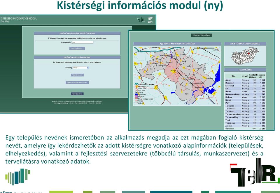 kistérségre vonatkozó alapinformációk (települések, elhelyezkedés), valamint a