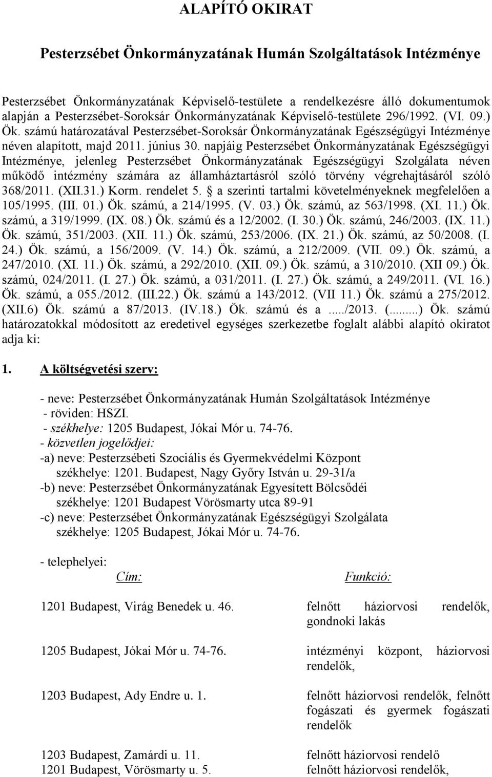 napjáig Pesterzsébet Önkormányzatának Egészségügyi Intézménye, jelenleg Pesterzsébet Önkormányzatának Egészségügyi Szolgálata néven működő intézmény számára az államháztartásról szóló törvény