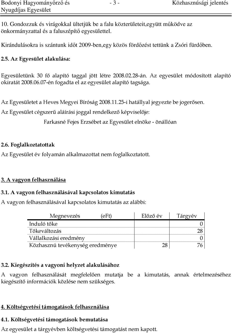 Az egyesület módosított alapító okiratát 2008.06.07-én fogadta el az egyesület alapító tagsága. Az Egyesületet a Heves Megyei Bíróság 2008.11.25-i hatállyal jegyezte be jogerısen.