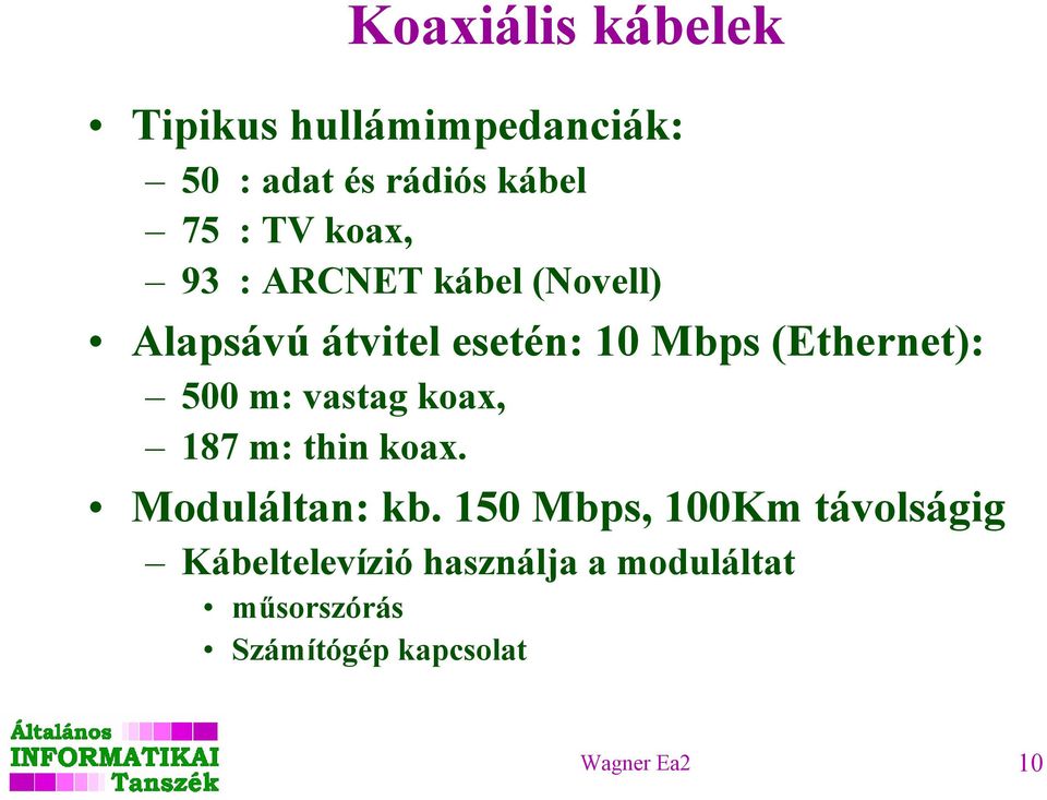 500 m: vastag koax, 187 m: thin koax. Moduláltan: kb.