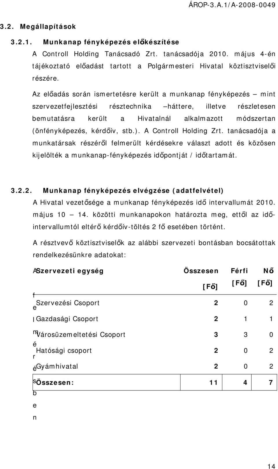 Az előadás során ismertetésre került a munkanap fényképezés mint szervezetfejlesztési résztechnika háttere, illetve részletesen bemutatásra került a Hivatalnál alkalmazott módszertan (önfényképezés,