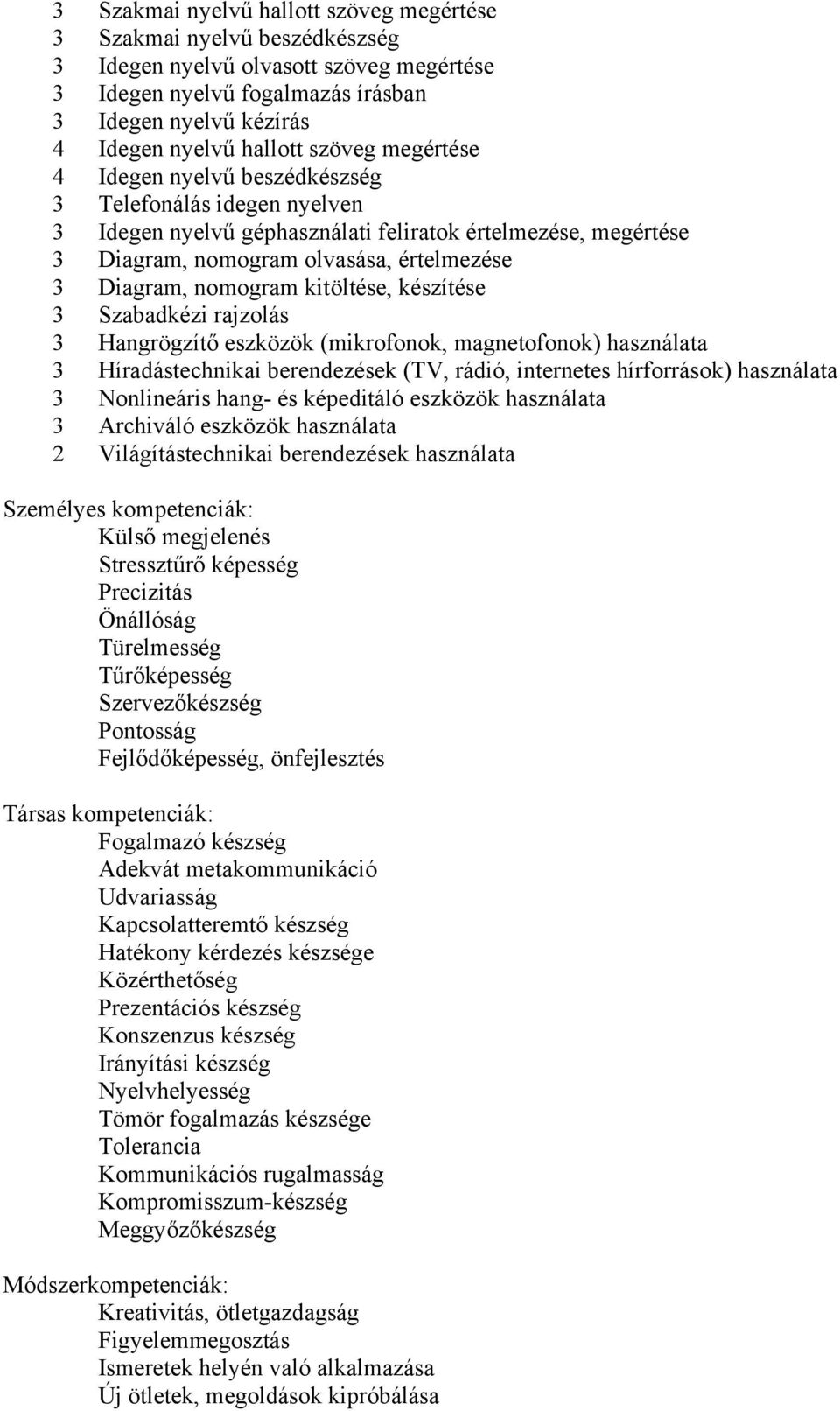 nomogram kitöltése, készítése 3 Szabadkézi rajzolás 3 Hangrögzítő eszközök (mikrofonok, magnetofonok) használata 3 Híradástechnikai berendezések (TV, rádió, internetes hírforrások) használata 3