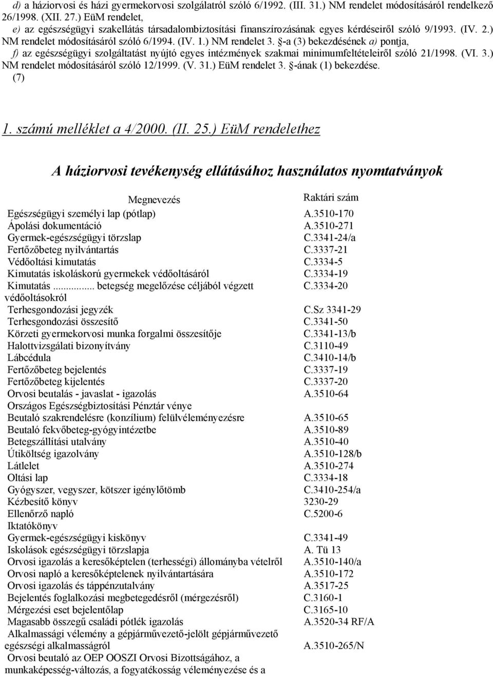 -a (3) bekezdésének a) pontja, f) az egészségügyi szolgáltatást nyújtó egyes intézmények szakmai minimumfeltételeiről szóló 21/1998. (VI. 3.) NM rendelet módosításáról szóló 12/1999. (V. 31.