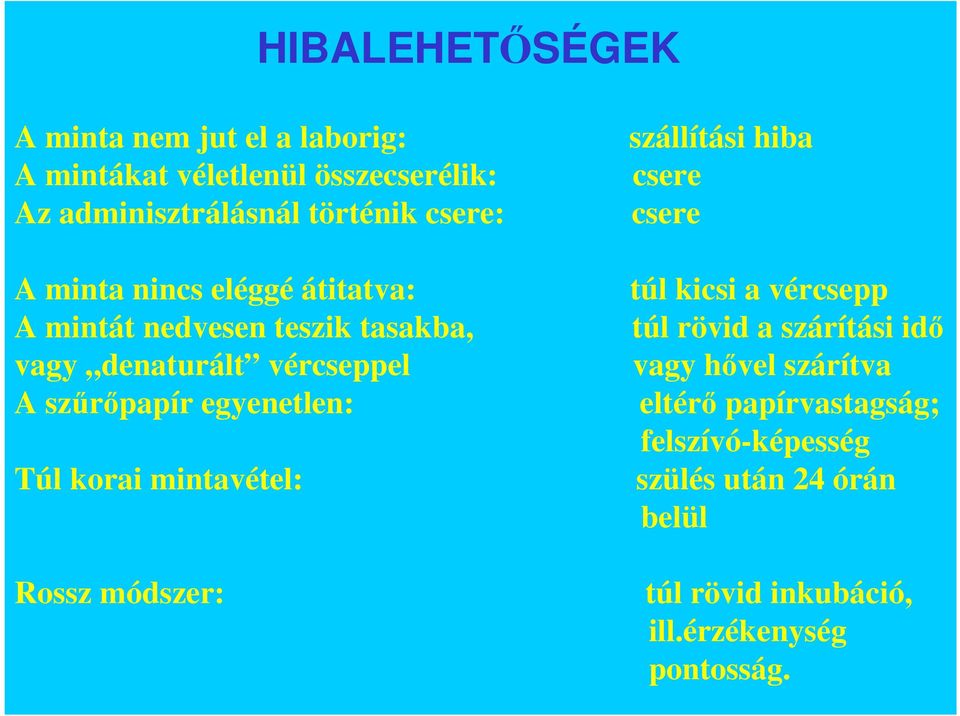 rövid a szárítási idı vagy denaturált vércseppel vagy hıvel szárítva A szőrıpapír egyenetlen: eltérı papírvastagság;