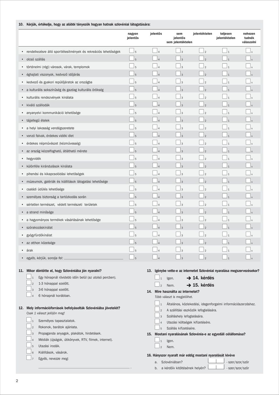 időjárás 5 4 3 2 1 x kedvező és gyakori repülőjáratok az országba 5 4 3 2 1 x a kulturális sokszínűség és gazdag kulturális örökség 5 4 3 2 1 x kulturális rendezvények kínálata 5 4 3 2 1 x kiváló