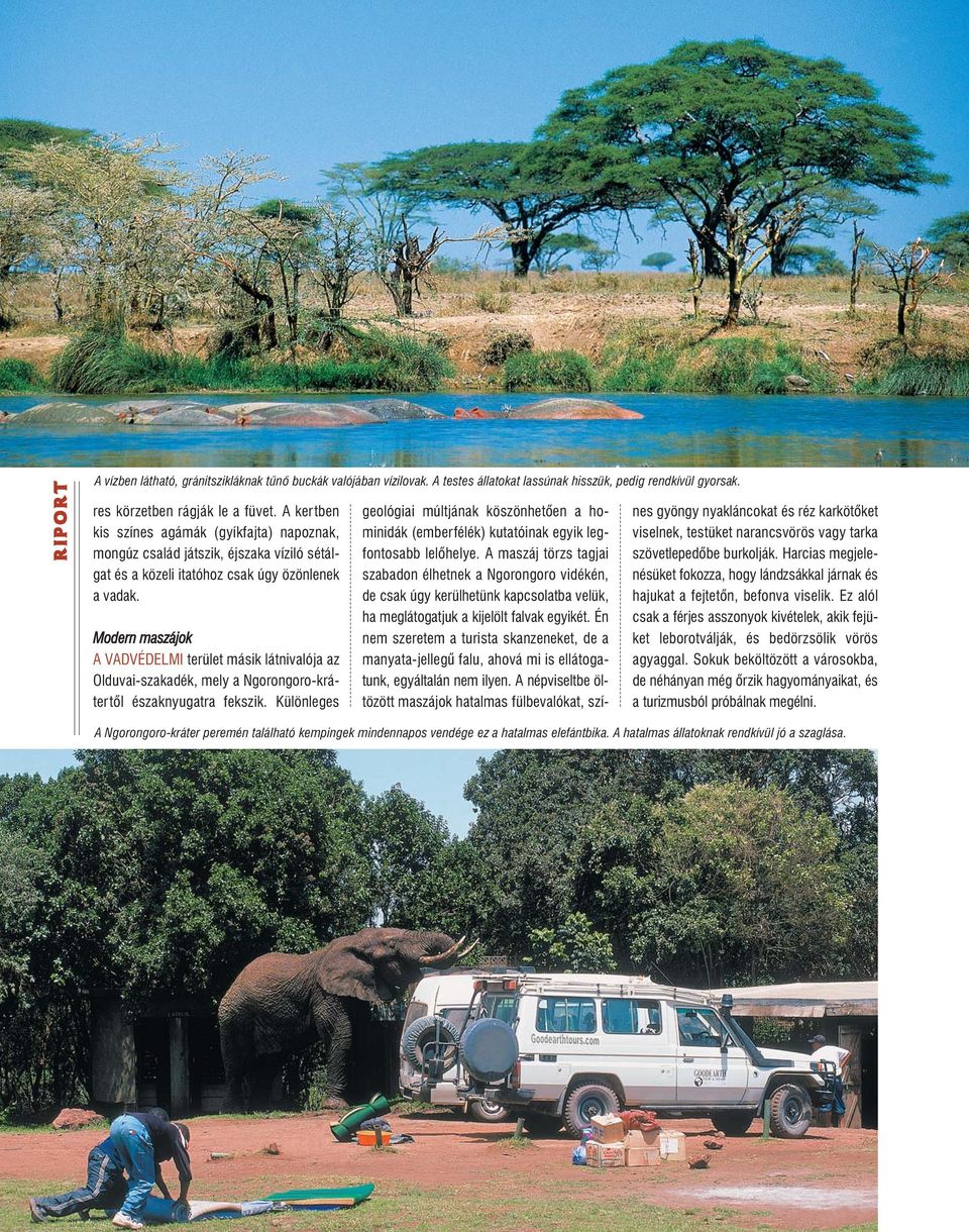 Modern maszájok A VADVÉDELMI terület másik látnivalója az Olduvai-szakadék, mely a Ngorongoro-krátertõl északnyugatra fekszik.
