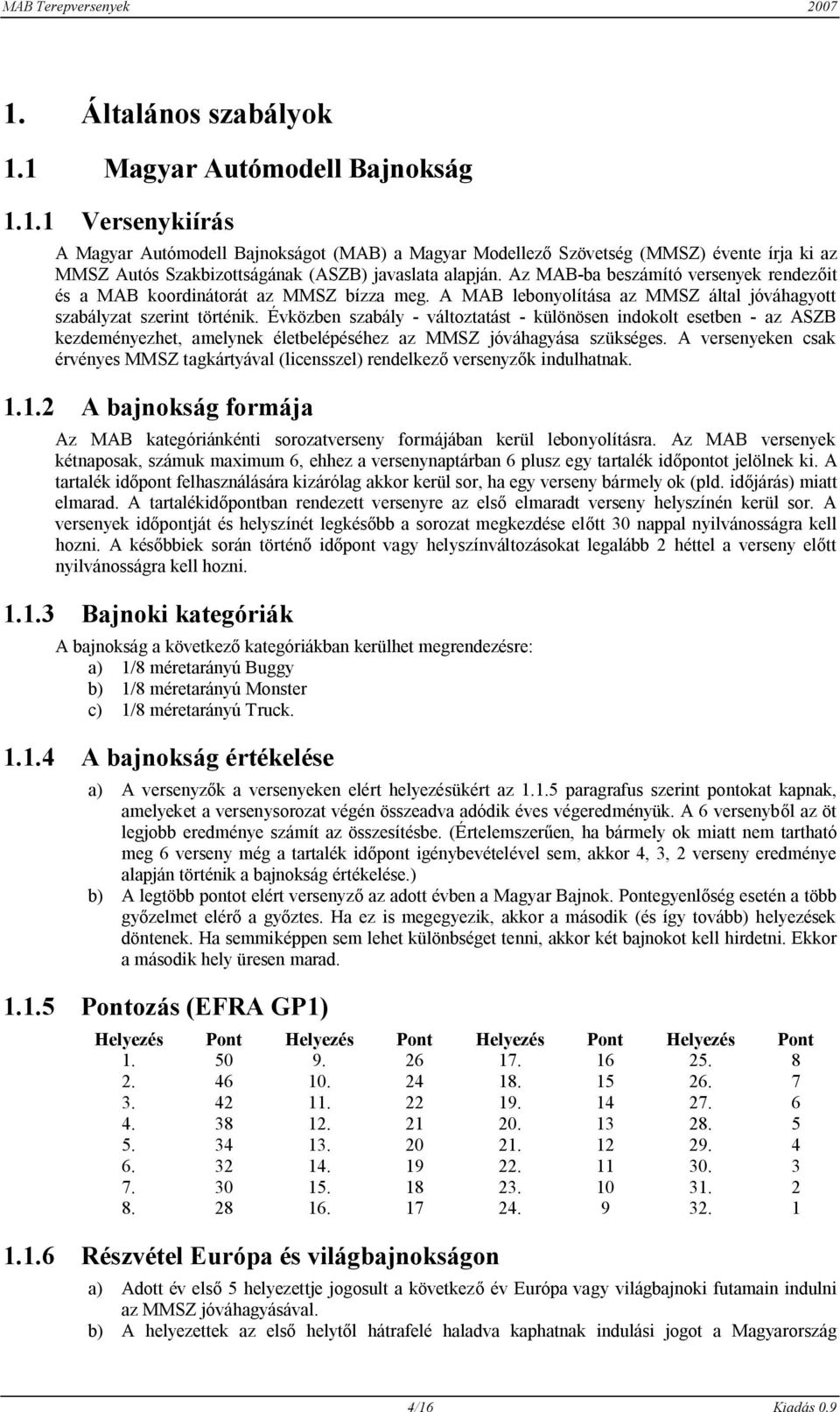 Évközben szabály - változtatást - különösen indokolt esetben - az ASZB kezdeményezhet, amelynek életbelépéséhez az MMSZ jóváhagyása szükséges.