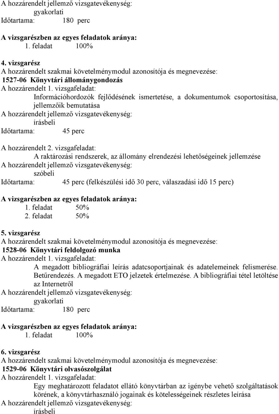 vizsgafeladat: Információhordozók fejlődésének ismertetése, a dokumentumok csoportosítása, jellemzőik bemutatása írásbeli Időtartama: 45 perc A hozzárendelt 2.