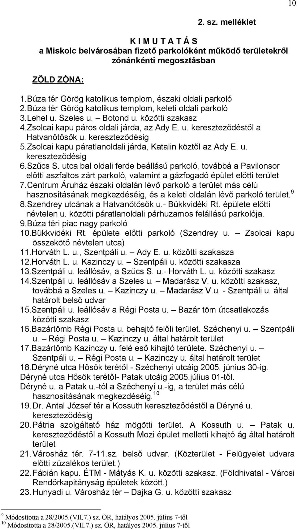 kereszteződésig 5.Zsolcai kapu páratlanoldali járda, Katalin köztől az Ady E. u. kereszteződésig 6.Szűcs S.