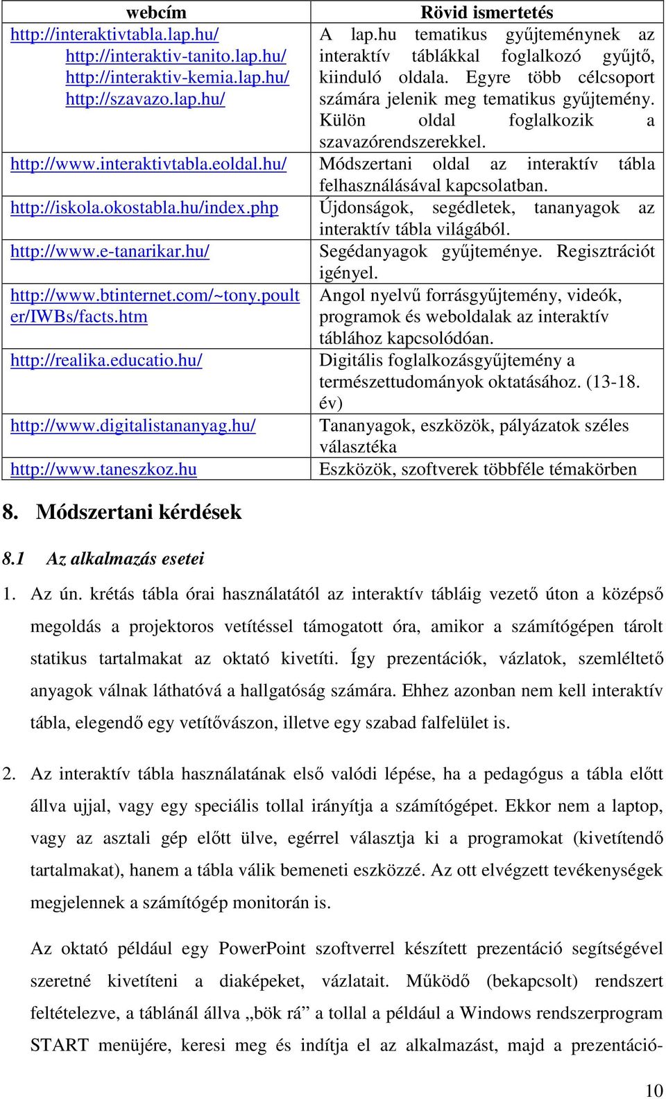hu/ Módszertani oldal az interaktív tábla felhasználásával kapcsolatban. http://iskola.okostabla.hu/index.php Újdonságok, segédletek, tananyagok az interaktív tábla világából. http://www.e-tanarikar.
