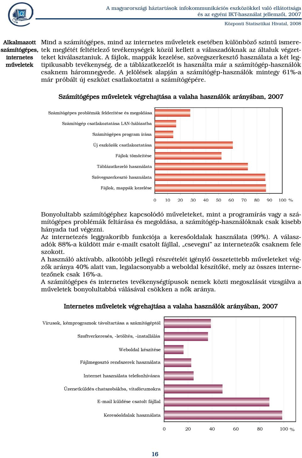 A fájlok, mappák kezelése, szövegszerkesztõ használata a két legtipikusabb tevékenység, de a táblázatkezelõt is használta már a számítógép-használók csaknem háromnegyede.