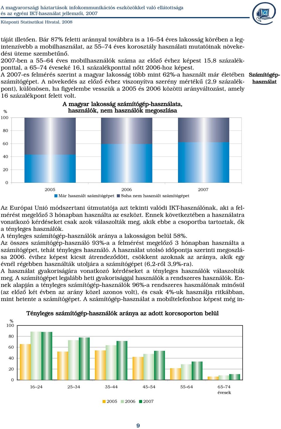 A 2007-es felmérés szerint a magyar lakosság több mint 62-a használt már életében számítógépet.