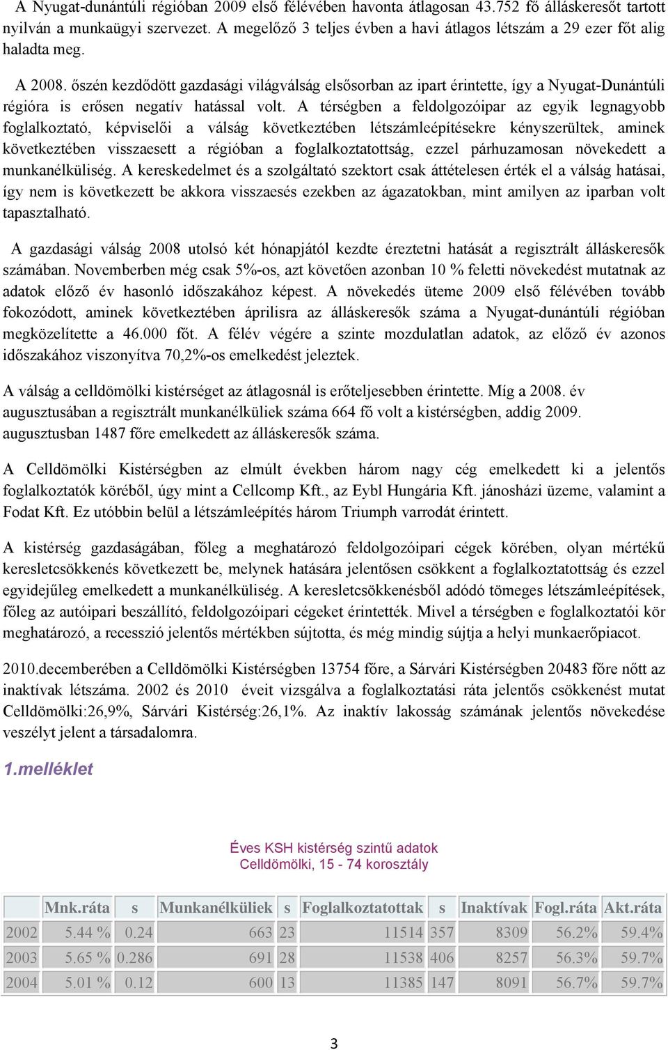 őszén kezdődött gazdasági világválság elsősorban az ipart érintette, így a Nyugat-Dunántúli régióra is erősen negatív hatással volt.