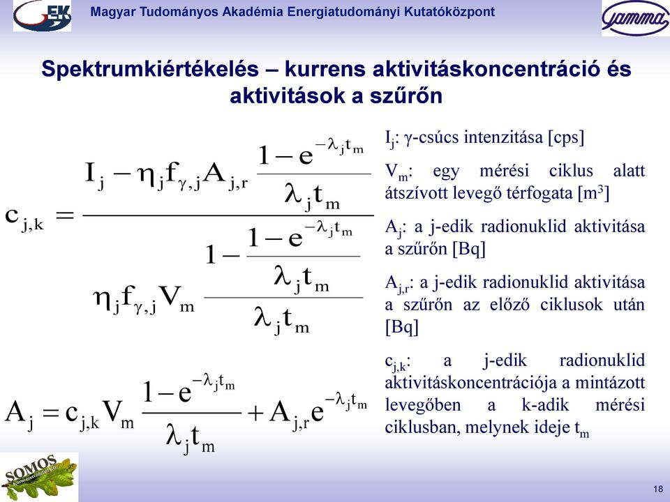 [m 3 ] A : a -edik radionuklid aktivitása a szűrőn [Bq] A,r : a -edik radionuklid aktivitása a szűrőn az előző ciklusok