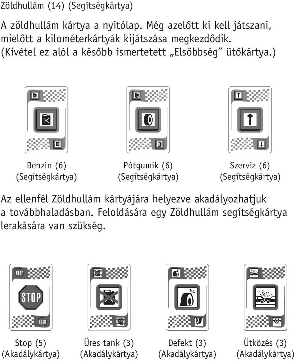 (Kivétel ez alól a késôbb ismertetett Elsôbbség ütôkártya.