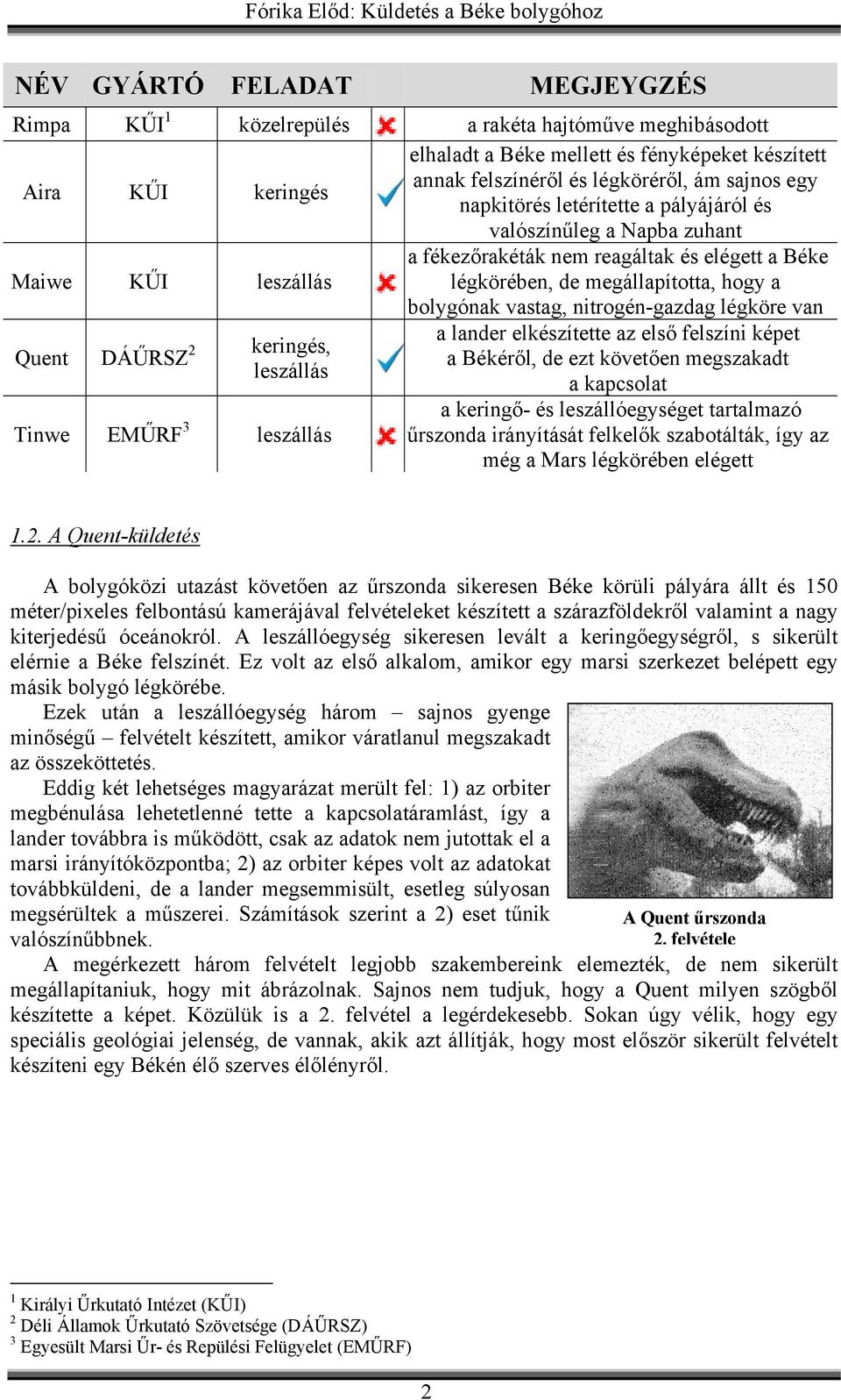 nitrogén-gazdag légköre van Quent DÁŰRSZ 2 a lander elkészítette az első felszíni képet keringés, a Békéről, de ezt követően megszakadt leszállás a kapcsolat a keringő- és leszállóegységet tartalmazó