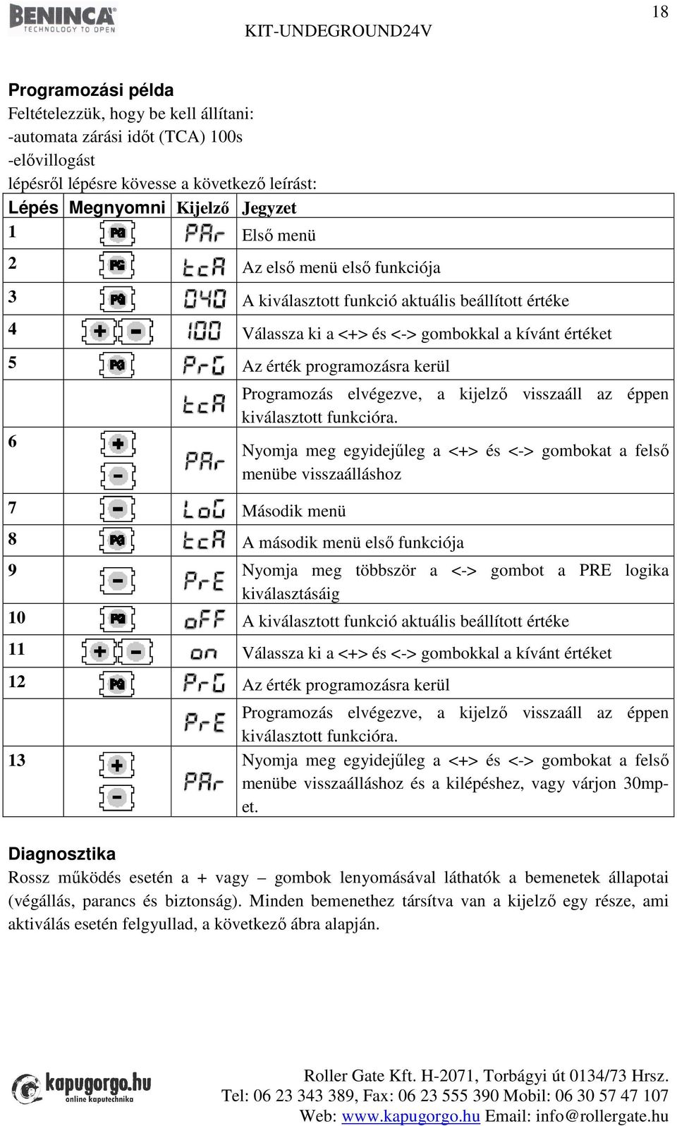 elvégezve, a kijelző visszaáll az éppen kiválasztott funkcióra.