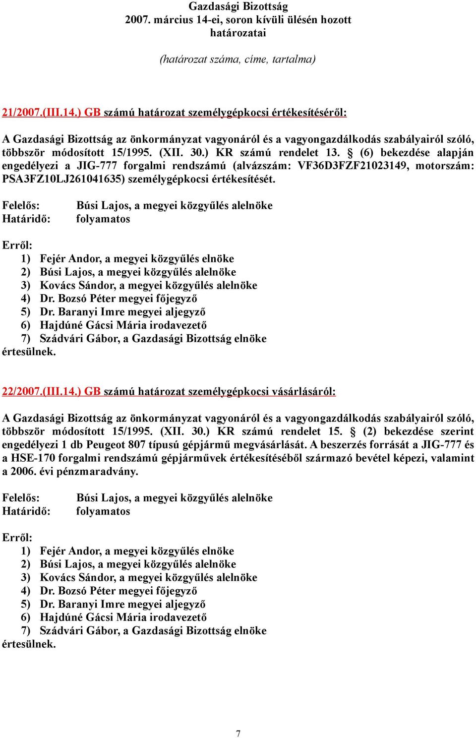 1) Fejér Andor, a megyei közgyűlés elnöke 2) 3) Kovács Sándor, a megyei közgyűlés alelnöke 4) Dr. Bozsó Péter megyei főjegyző 5) Dr.