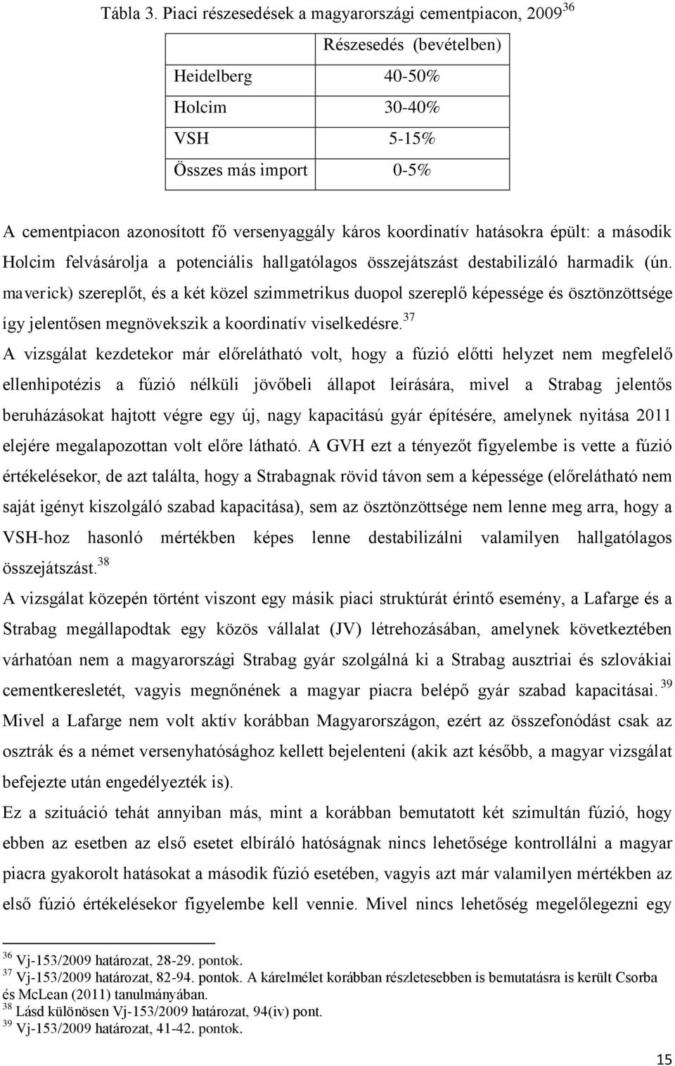 koordinatív hatásokra épült: a második Holcim felvásárolja a potenciális hallgatólagos összejátszást destabilizáló harmadik (ún.