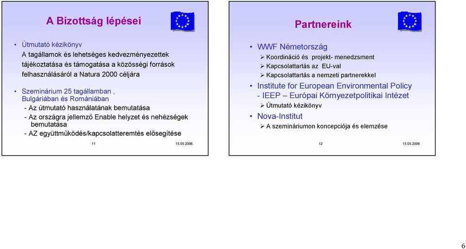 bemutatása - AZ együttműködés/kapcsolatteremtés elősegítése WWF Németország Koordináció és projekt- menedzsment Kapcsolattartás az EU-val Kapcsolattartás a nemzeti