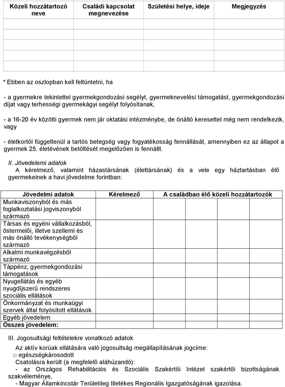 életkortól függetlenül a tartós betegség vagy fogyatékosság fennállását, amennyiben ez az állapot a gyermek 25. életévének betöltését megelőzően is fennállt. II.