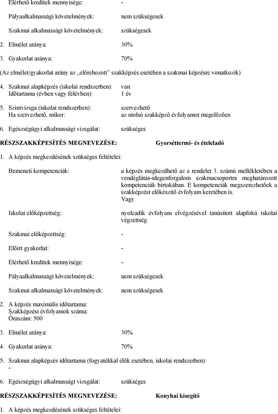 Szakmai alapképzés (iskolai rendszerben): van Időtartama (évben vagy félévben): 1 év 5.