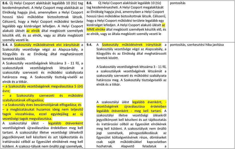 A Helyi Csoport alakuló ülését az elnök által megbízott személyek készítik elő, és az elnök, vagy az általa megbízott személy vezeti le. 9.4.