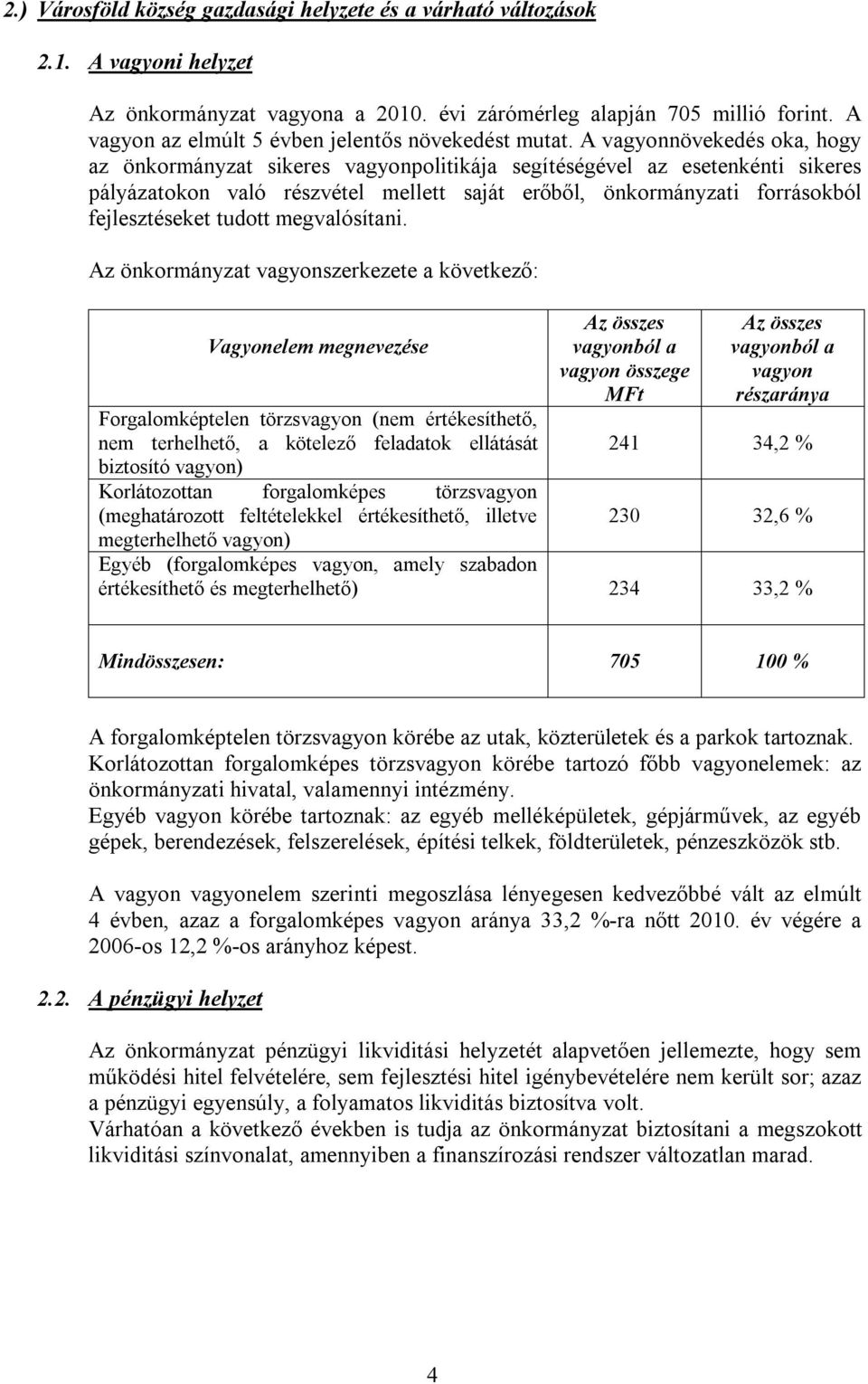 A vagyonnövekedés oka, hogy az önkormányzat sikeres vagyonpolitikája segítéségével az esetenkénti sikeres pályázatokon való részvétel mellett saját erőből, önkormányzati forrásokból fejlesztéseket