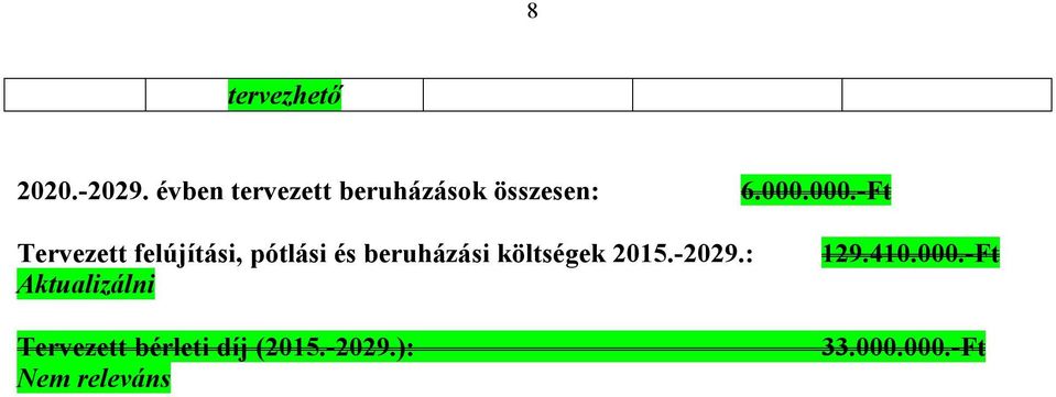 000.-Ft Tervezett és beruházási költségek 2015.