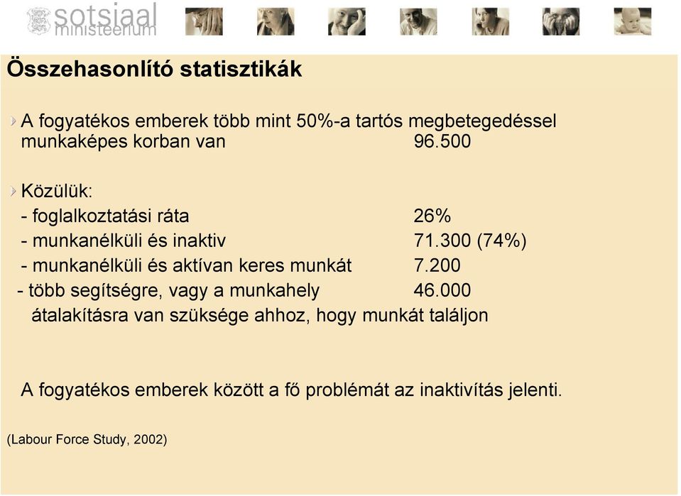 300 (74%) - munkanélküli és aktívan keres munkát 7.200 - több segítségre, vagy a munkahely 46.