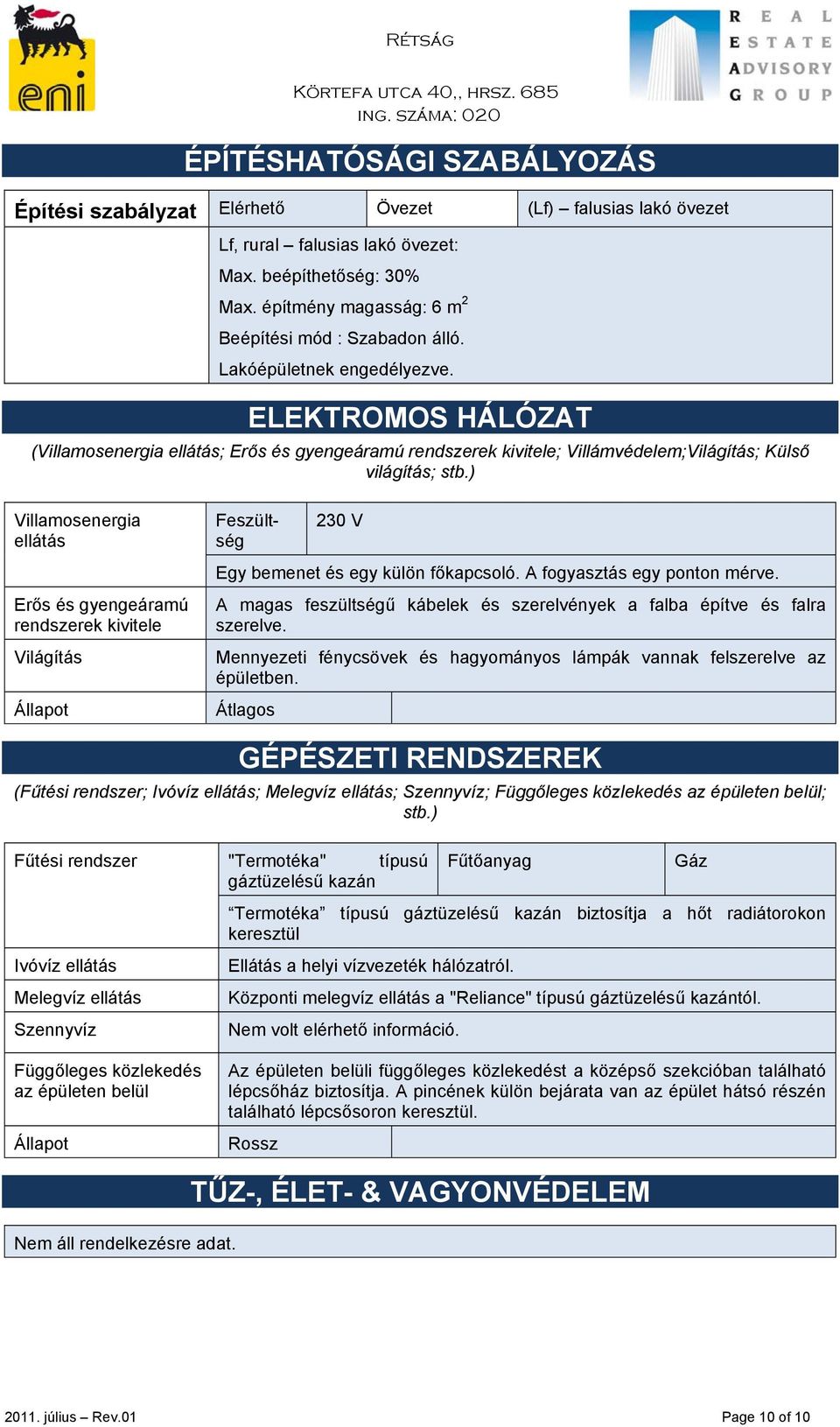 ELEKTROMOS HÁLÓZAT (Villamosenergia ellátás; Erős és gyengeáramú rendszerek kivitele; Villámvédelem;Világítás; Külső világítás; stb.