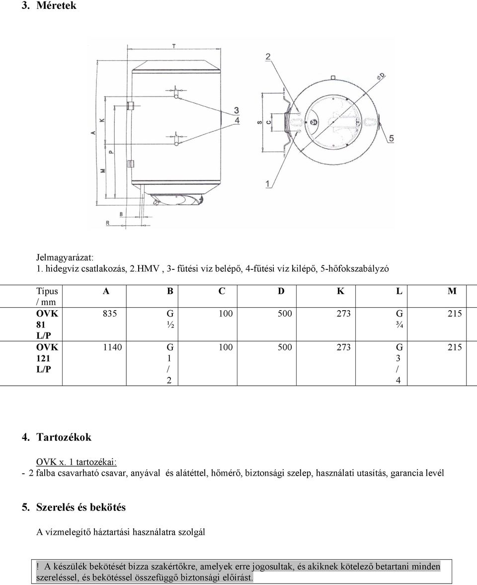 100 500 273 G 3 / 4 215 215 4. Tartozékok OVK x.