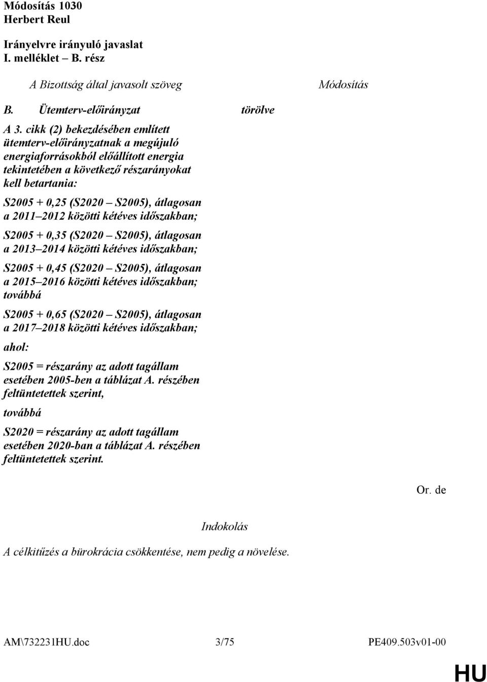 a 2011 2012 közötti kétéves időszakban; S2005 + 0,35 (S2020 S2005), átlagosan a 2013 2014 közötti kétéves időszakban; S2005 + 0,45 (S2020 S2005), átlagosan a 2015 2016 közötti kétéves időszakban;
