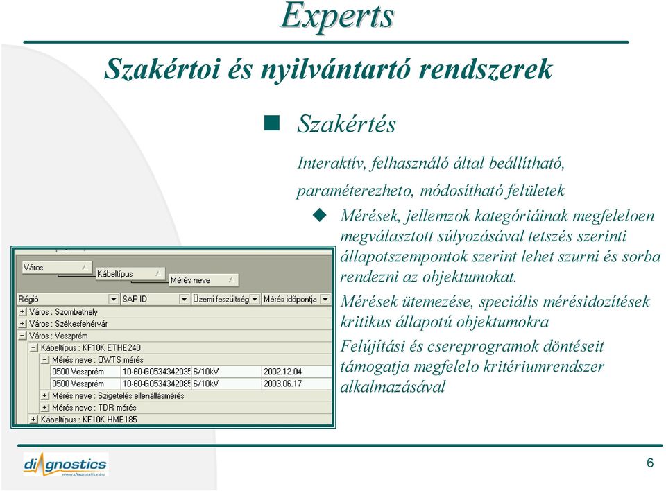 állapotszempontok szerint lehet szurni és sorba rendezni az objektumokat.