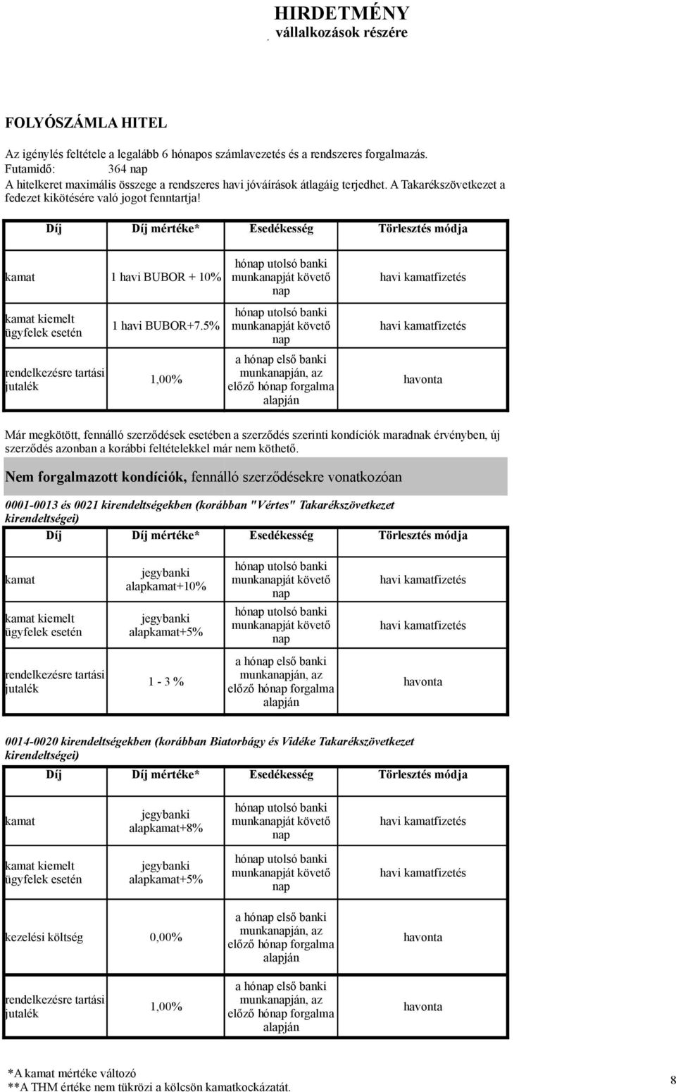 Díj Díj mértéke* Esedékesség Törlesztés módja hónap utolsó banki kamat 1 havi BUBOR + 10% munkanapját követő havi kamatfizetés nap kamat kiemelt ügyfelek esetén rendelkezésre tartási jutalék hónap