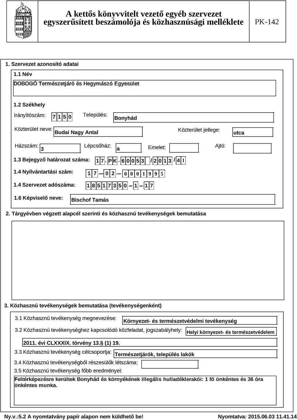 Tárgyévben végzett alapcél szerinti és közhasznú tevékenységek bemutatása Szöveg 3. Közhasznú tevékenységek bemutatása (tevékenységenként) 3.
