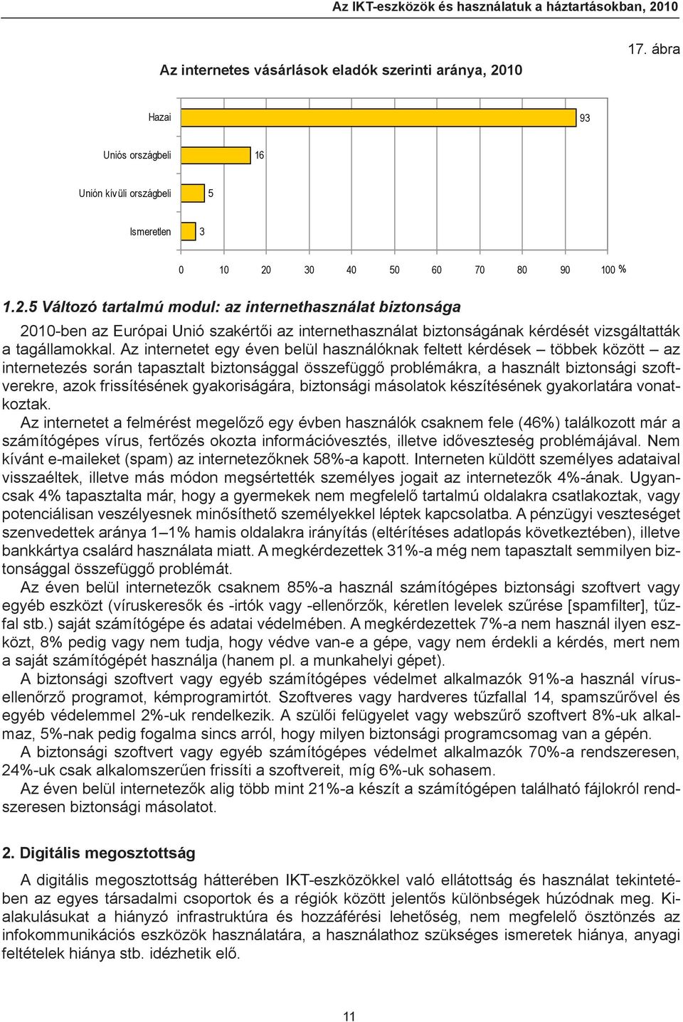 30 40 50 60 70 80 90 100 % 1.2.5 Változó tartalmú modul: az internethasználat biztonsága 2010-ben az Európai Unió szakértői az internethasználat biztonságának kérdését vizsgáltatták a tagállamokkal.