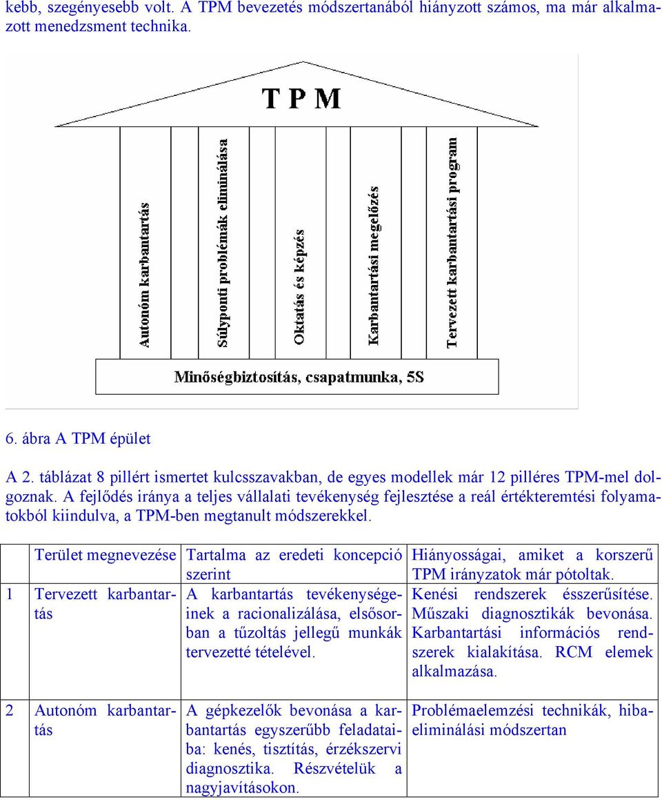 A fejlődés iránya a teljes vállalati tevékenység fejlesztése a reál értékteremtési folyamatokból kiindulva, a TPM-ben megtanult módszerekkel.