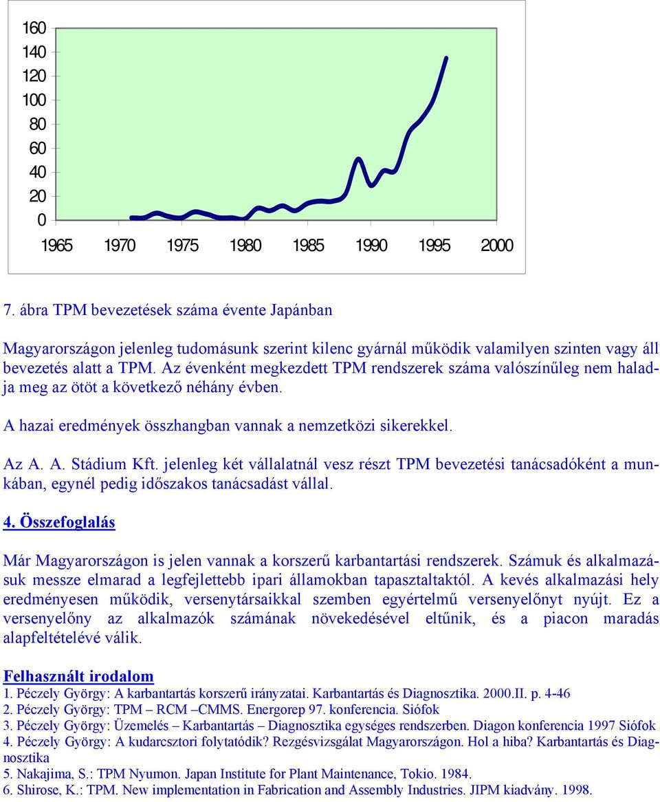Az évenként megkezdett TPM rendszerek száma valószínűleg nem haladja meg az ötöt a következő néhány évben. A hazai eredmények összhangban vannak a nemzetközi sikerekkel. Az A. A. Stádium Kft.