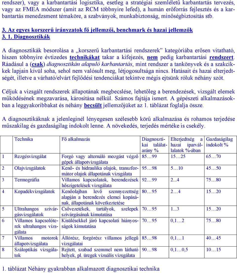 Diagnosztikák A diagnosztikák besorolása a korszerű karbantartási rendszerek kategóriába erősen vitatható, hiszen többnyire évtizedes technikákat takar a kifejezés, nem pedig karbantartási rendszert.