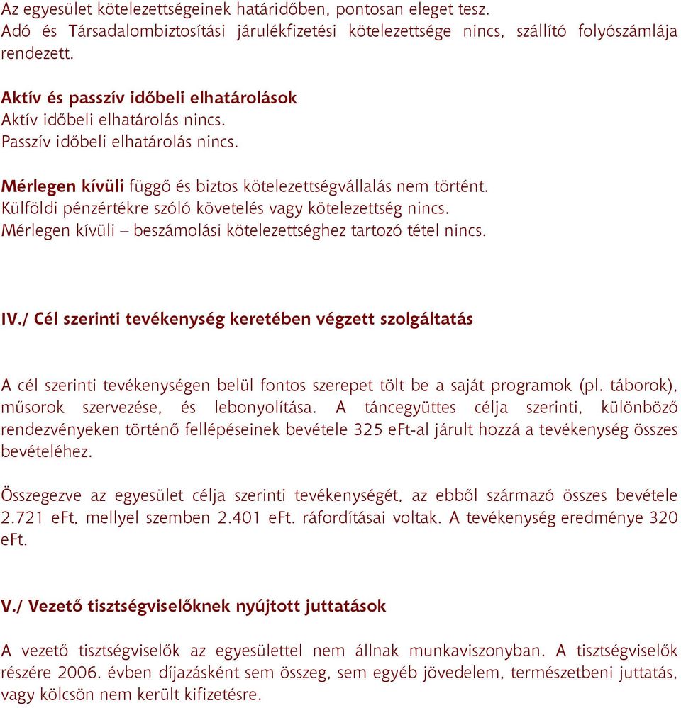 Külföldi pénzértékre szóló követelés vagy kötelezettség nincs. Mérlegen kívüli beszámolási kötelezettséghez tartozó tétel nincs. IV.