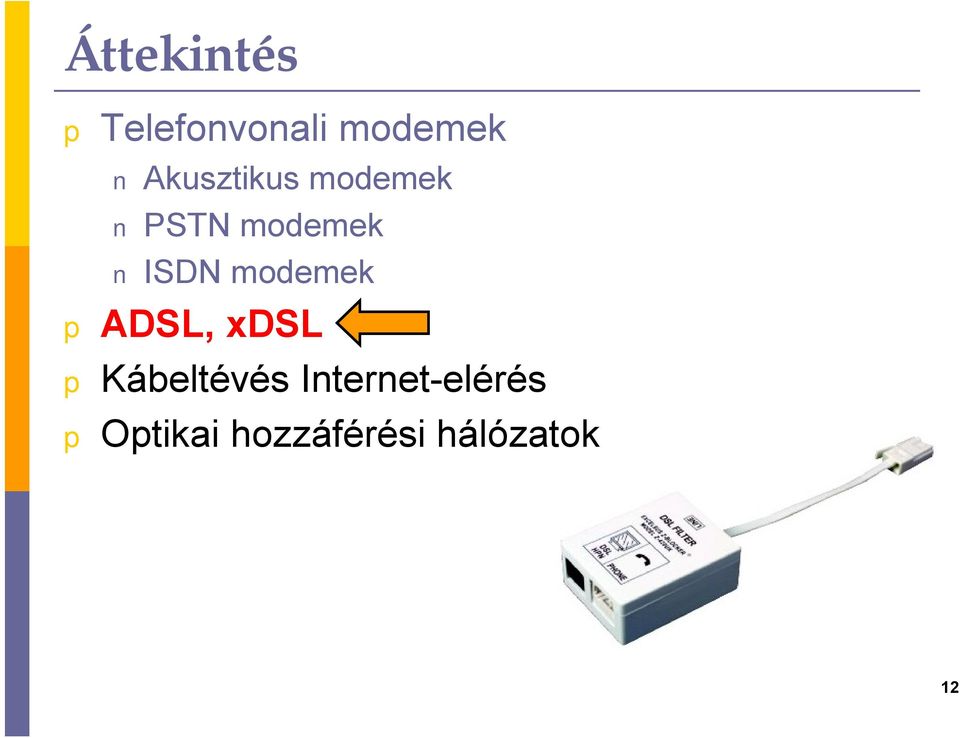 modemek ADSL, xdsl Kábeltévés