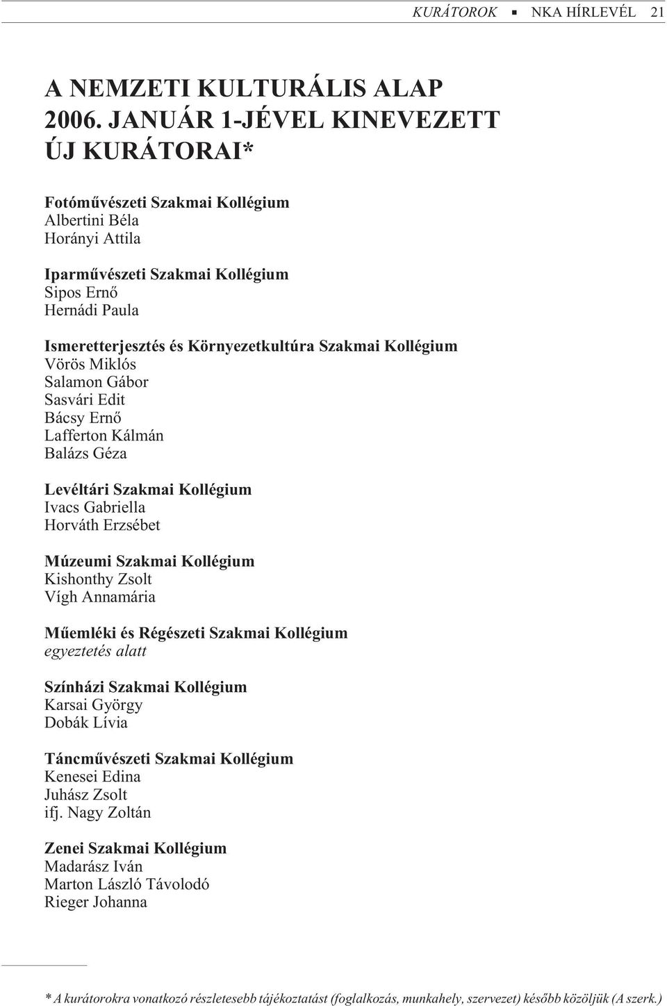 Szakmai Kollégium Vörös Miklós Salamon Gábor Sasvári Edit Bácsy Ernõ Lafferton Kálmán Balázs Géza Levéltári Szakmai Kollégium Ivacs Gabriella Horváth Erzsébet Múzeumi Szakmai Kollégium Kishonthy