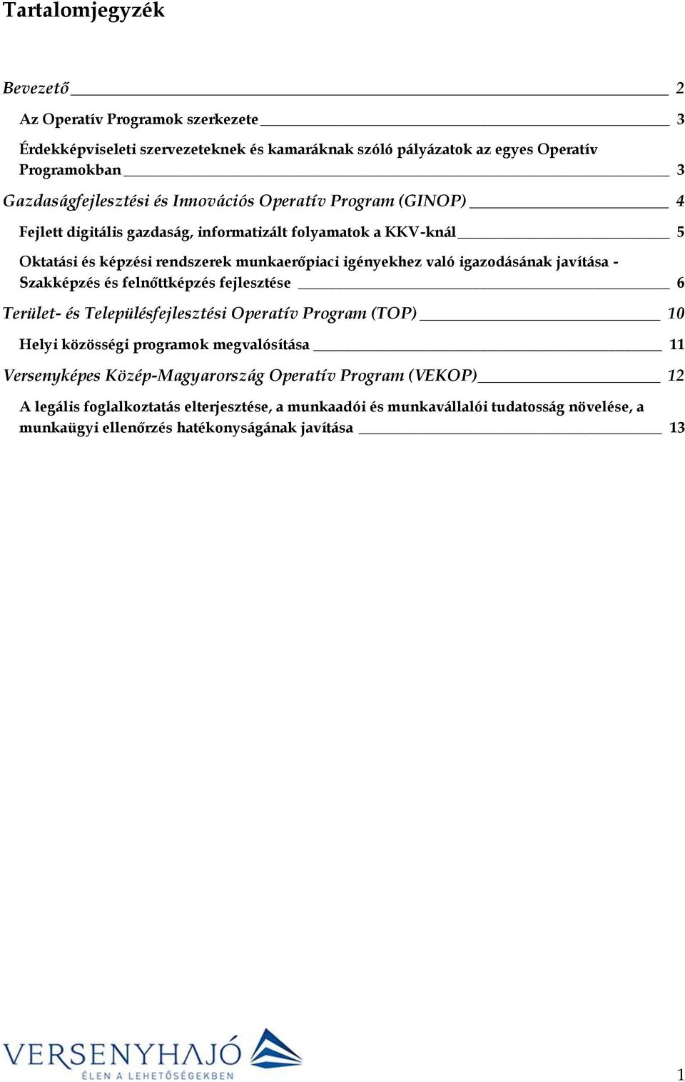 igazodásának javítása - Szakképzés és felnőttképzés fejlesztése 6 Terület- és Településfejlesztési Operatív Program (TOP) 10 Helyi közösségi programok megvalósítása 11