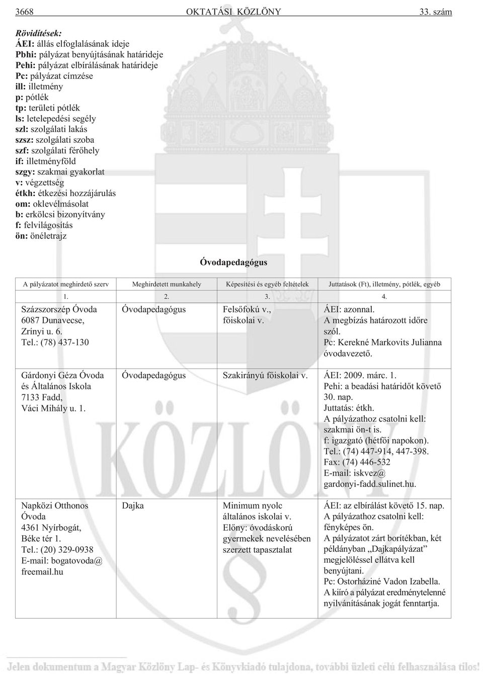 letelepedési segély szl: szolgálati lakás szsz: szolgálati szoba szf: szolgálati férõhely if: illetményföld szgy: szakmai gyakorlat v: végzettség étkh: étkezési hozzájárulás om: oklevélmásolat b: